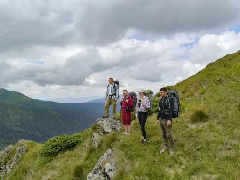 Hikers on a mountain trail